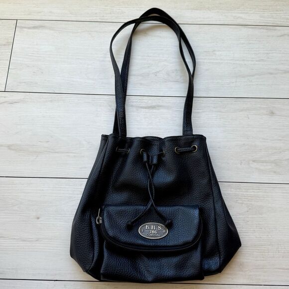 Vintage BH Smith Purse Black Leather Bucket Bag Shoulder Strap Pebble Leather - Picture 2 of 6